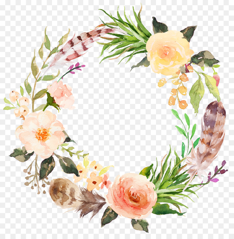 Flower Clip art - Watercolor aesthetic style floral wreath 1200*1208