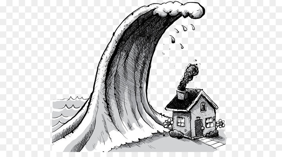 Tsunami Cartoon Wave Illustration - Hand painted illustrations of flood