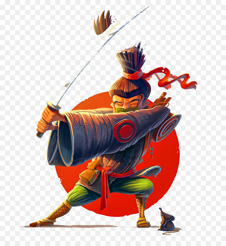 Samurai Karakter Kartun Ilustrasi Pedang Samurai Bermain Unduh