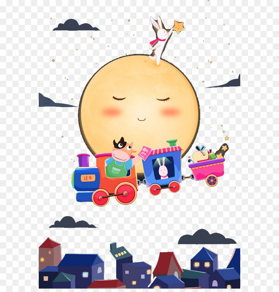 Mooncake Festival Pertengahan Musim Gugur Ilustrasi Kartun Kereta