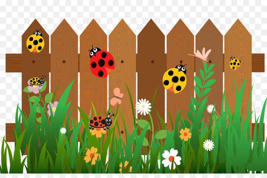 Fence Cartoon Ladybird The seven star ladybug on the 