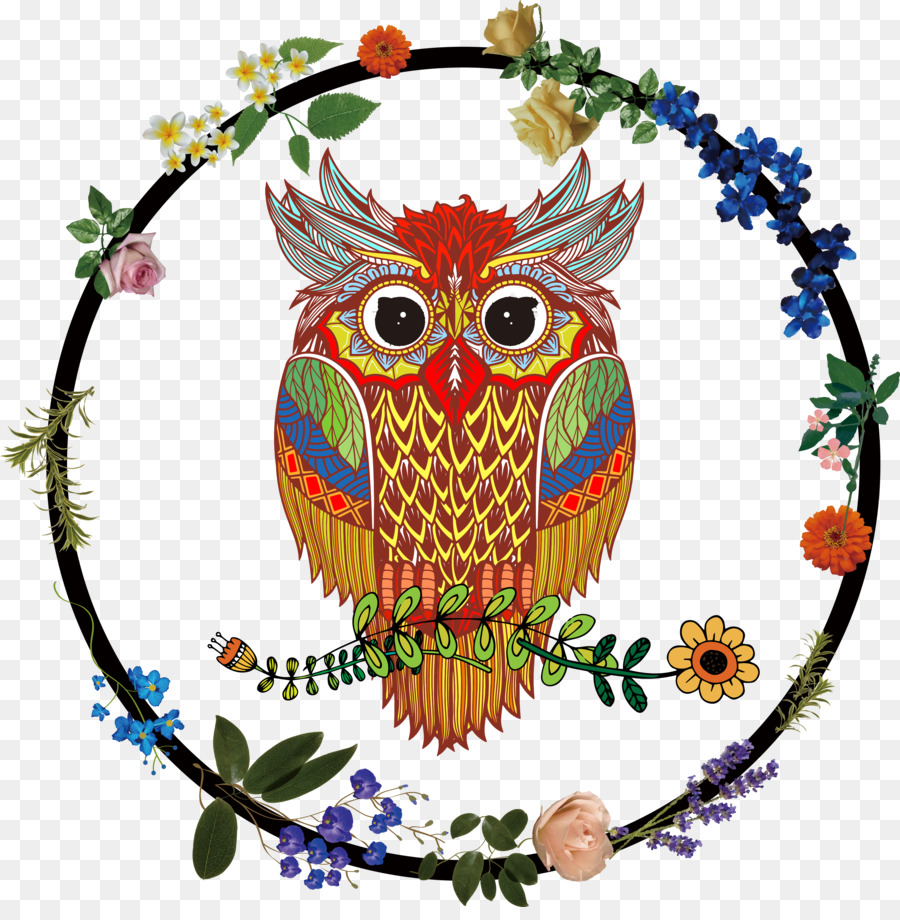 Ilustrasi Burung Hantu Warna Burung Hantu Karangan Bunga Dekorasi