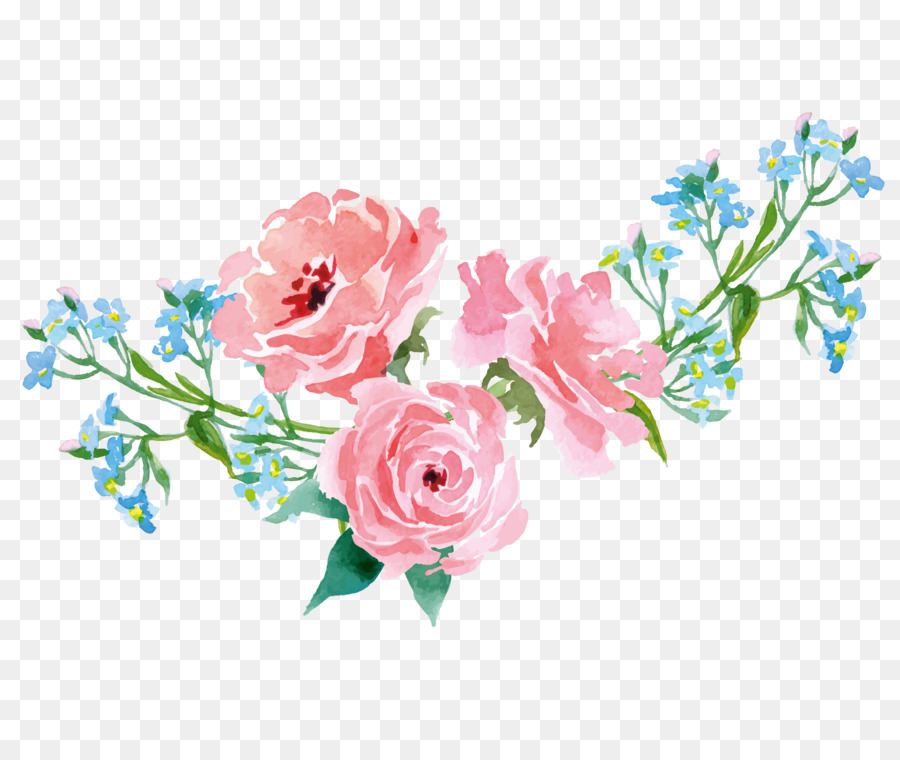 Garden roses Pink Illustration - Hand-painted flowers plants png