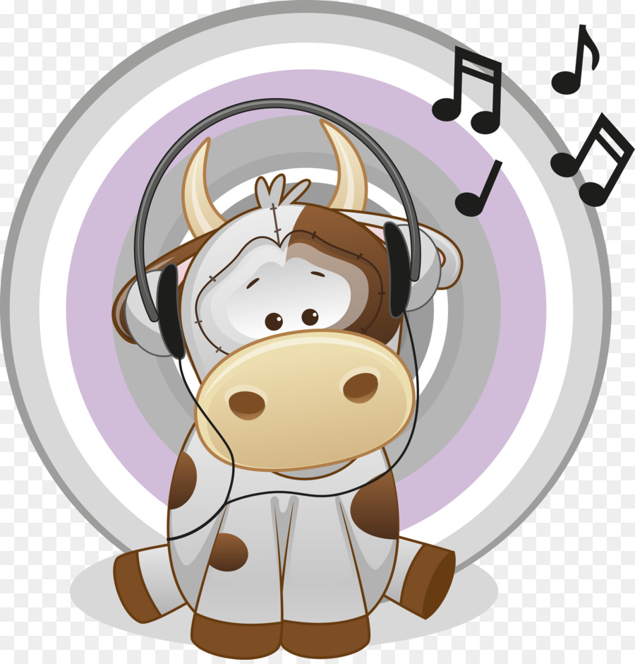 Holstein Friesian Ternak Headphone Ilustrasi Memakai Headphone