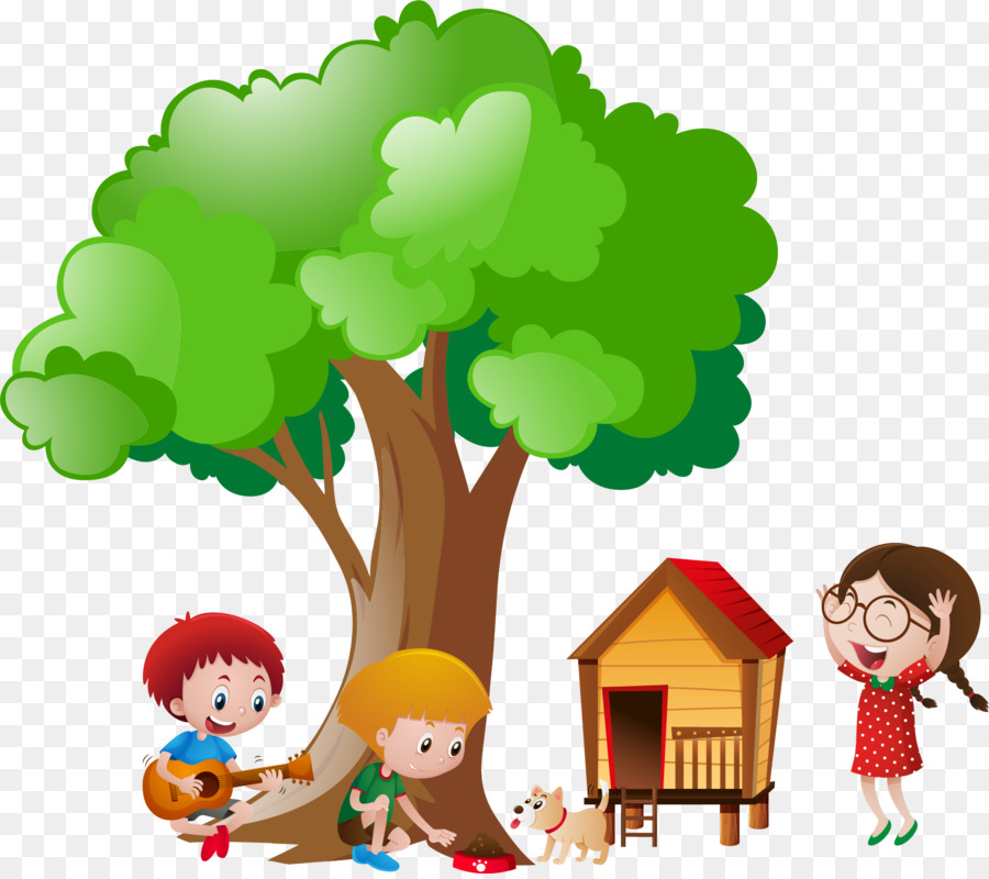 Tree Shrub Clip art - Vector hand-painted children playing under the