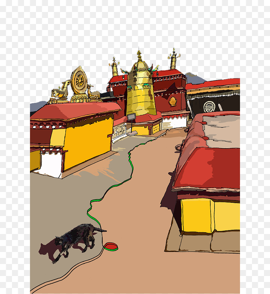 Lhasa Chagpori Candi Ilustrasi Dekoratif Peta Kuil Tibet Unduh