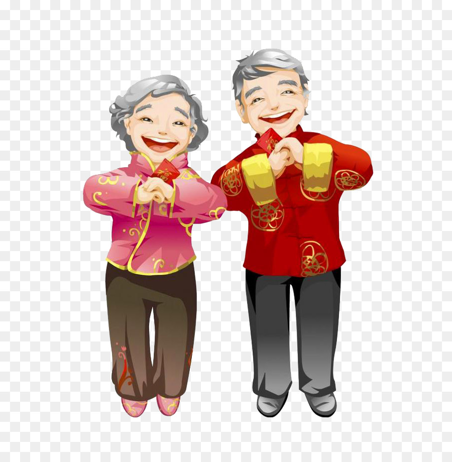 Senior Beberapa Tahun Baru Cina Amplop Merah Ilustrasi Kakek Nenek