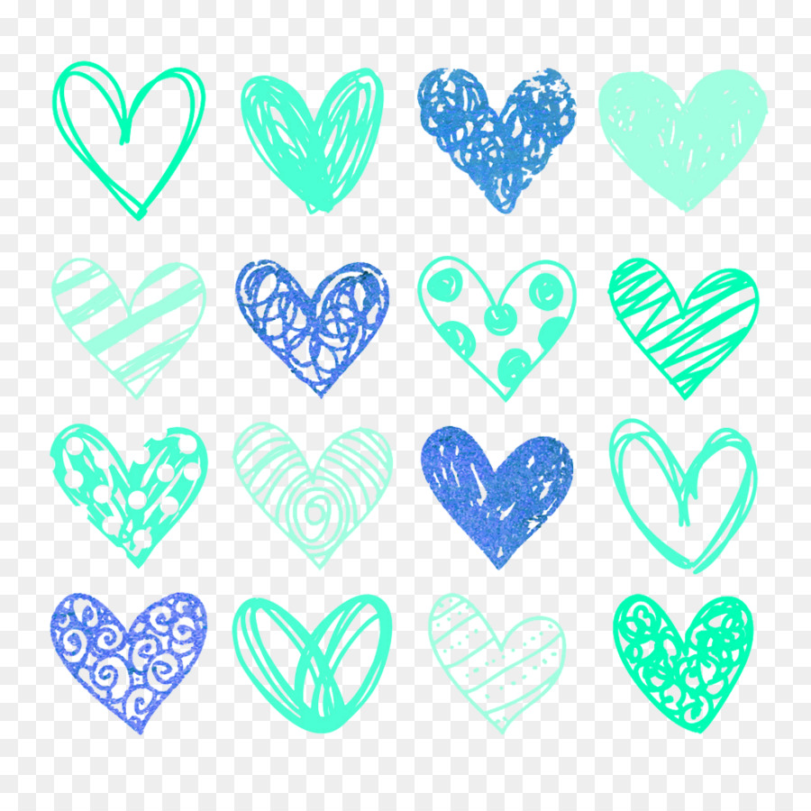 Jantung Doodle Clip Art Tangan Dicat Biru Tengah Gambar Bahan