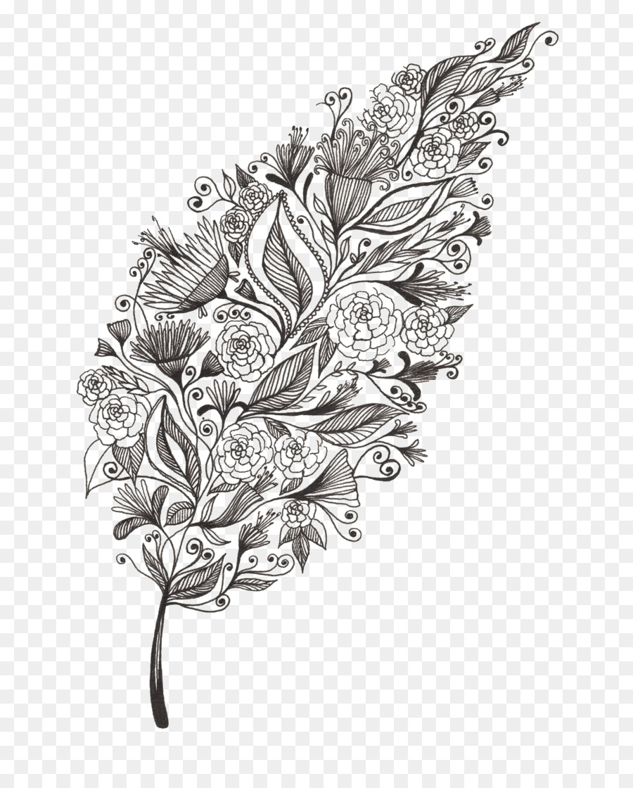 Drawing Art Leaf Doodle Sketch Feather And Leaf Decoration