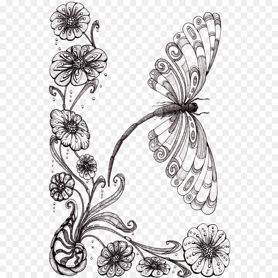 Drawing Flower Pencil Sketch Dragonflies And Flowers Png Download