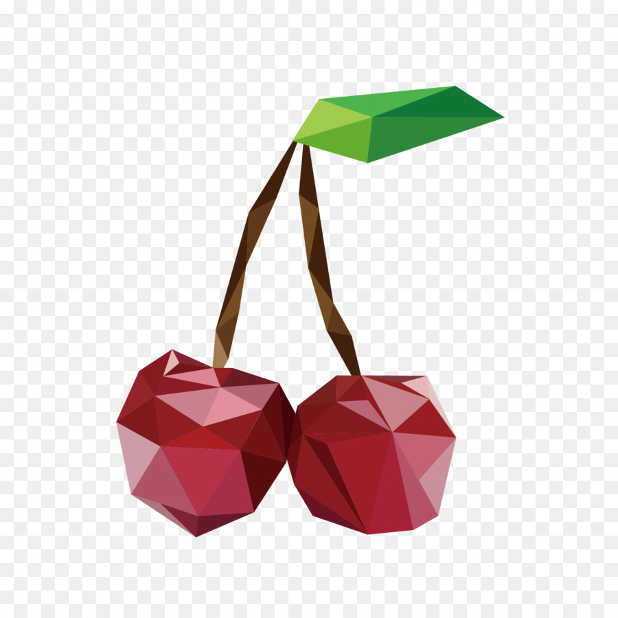 Polygon Cherry Buah Apel Tiga Dimensi Hias Geometris Cherry