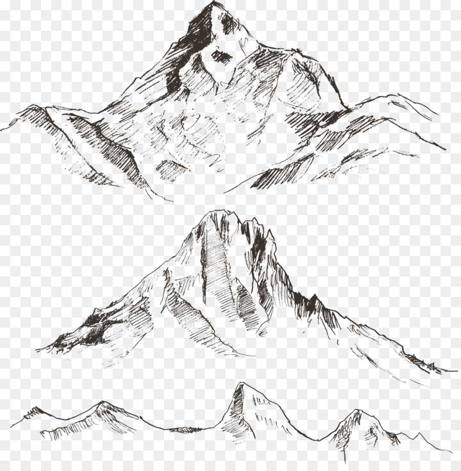 Gambar Sketsa Gunung Vektor Lanskap Gunung Unduh Monokrom