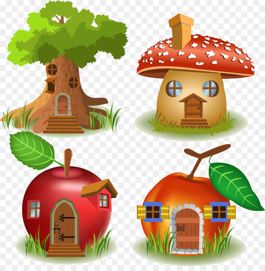 Rumah Pohon Ilustrasi Kartun Apple Tree Room Jamur Kamar Orange