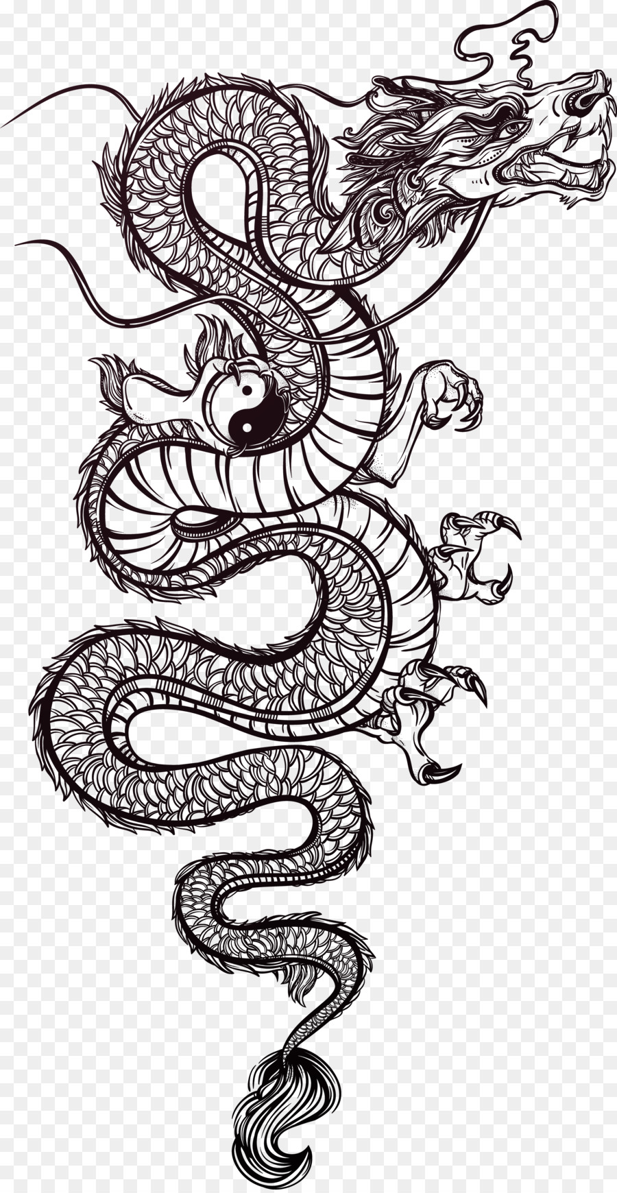 Cina Naga Tato Ilustrasi Tangan Dicat Naga Vektor Unduh Reptil