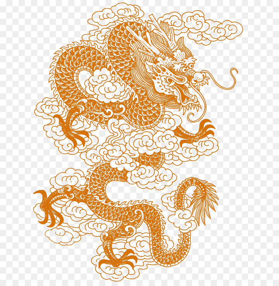 Cina Cina Naga Ilustrasi Coklat Angin Cina Dragon Pola Dekoratif