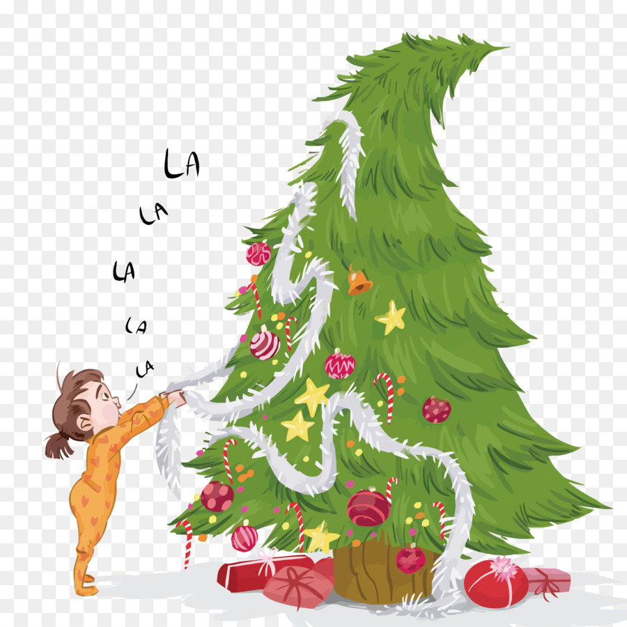 Pohon Natal Hadiah Ilustrasi Vektor Susunan Anak Anak Dengan Pohon