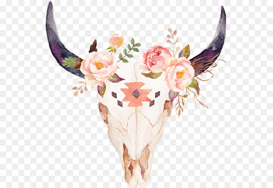 Download Cattle Watercolor painting Bull Skull Flower - Longhorn png download - 600*620 - Free ...