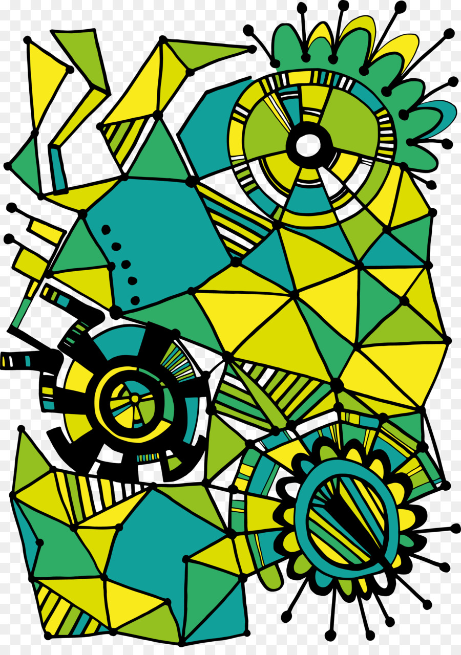 Doodle Art Pola Geometris Cover Unduh Kuning Daun Seni