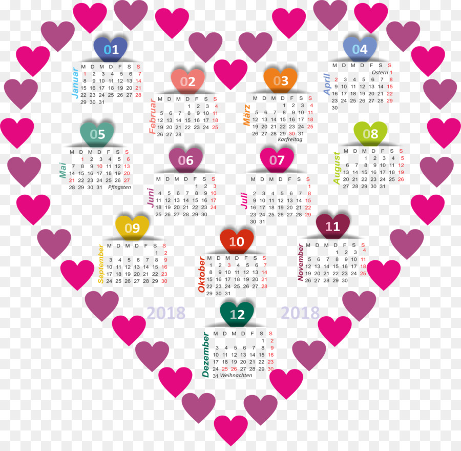 Календарик в виде сердечек
